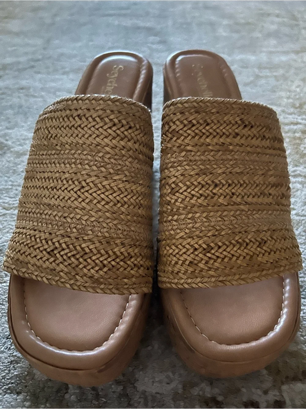 Seychelles Woven Tan Cork Platform Slide Heels - Picture 3 of 6